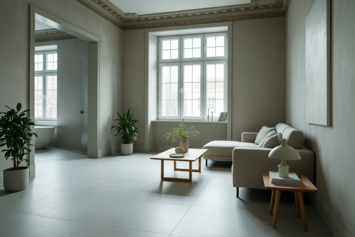 Стена с микроцементом в современном интерьере