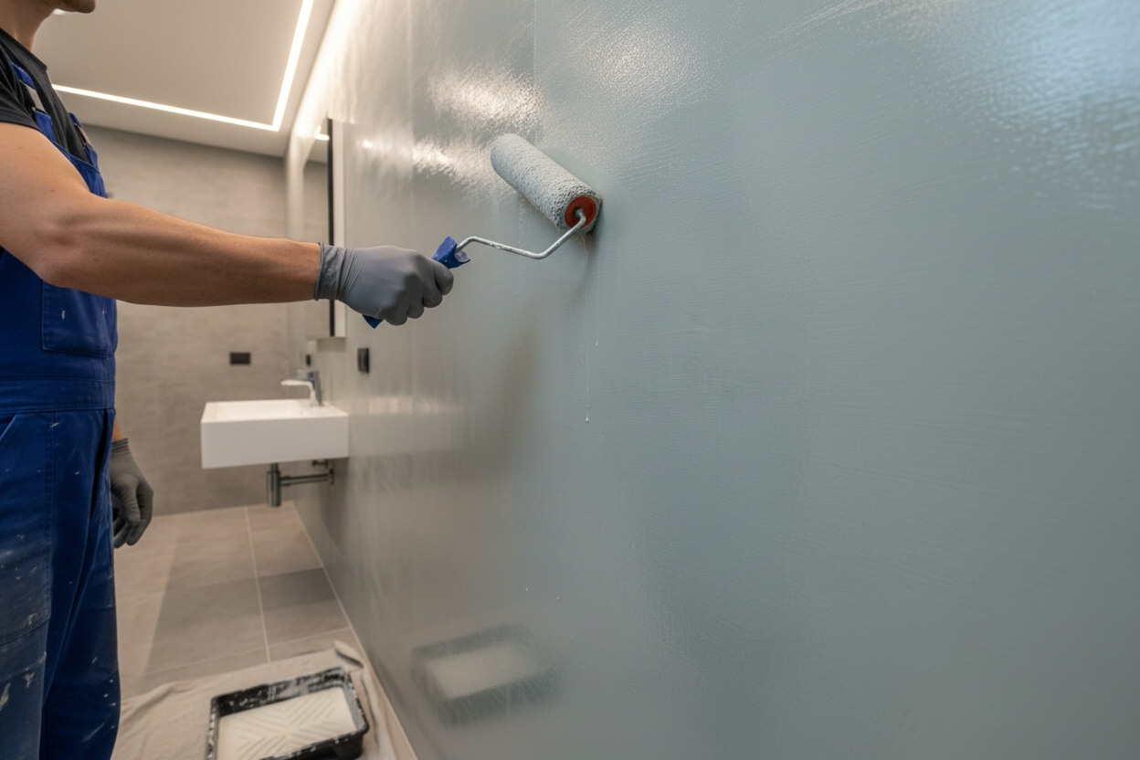 Процесс нанесения защитного лака на микроцемент