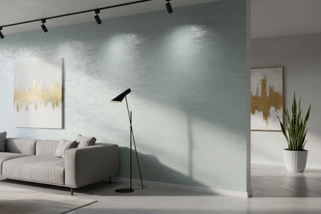 Стена с декоративной штукатуркой и эффектом шелка