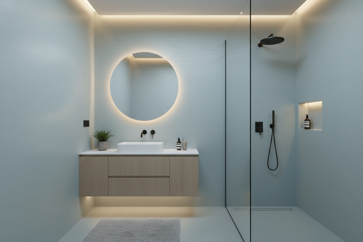 Современная ванная комната с микроцементом