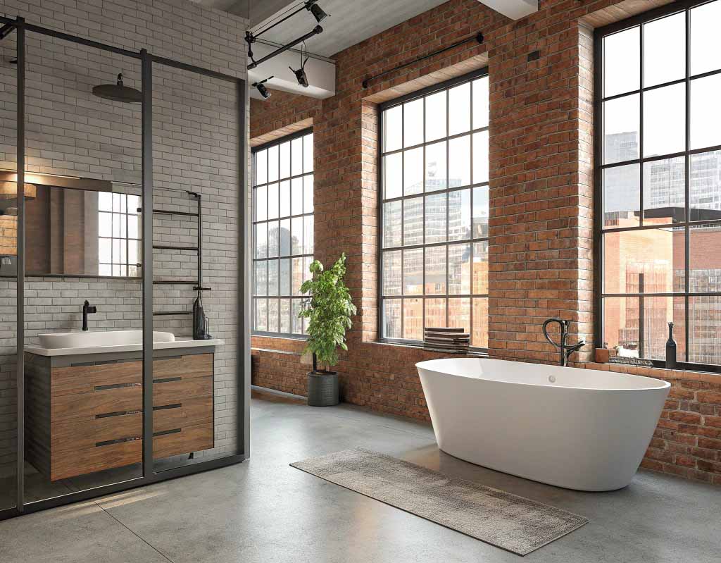 современный интерьер ванной в стиле лофт